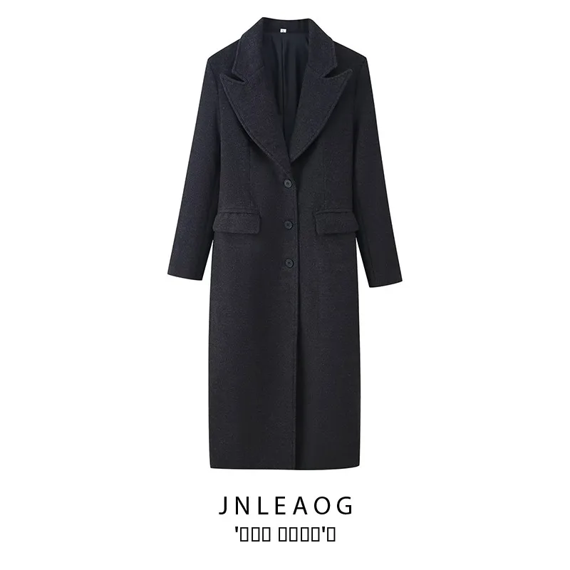 

Faionable Long Woolen Coat Tee Button Design Street Sle Women's Outerwear Autumn New Arrival Polyester Fiber Long Sve