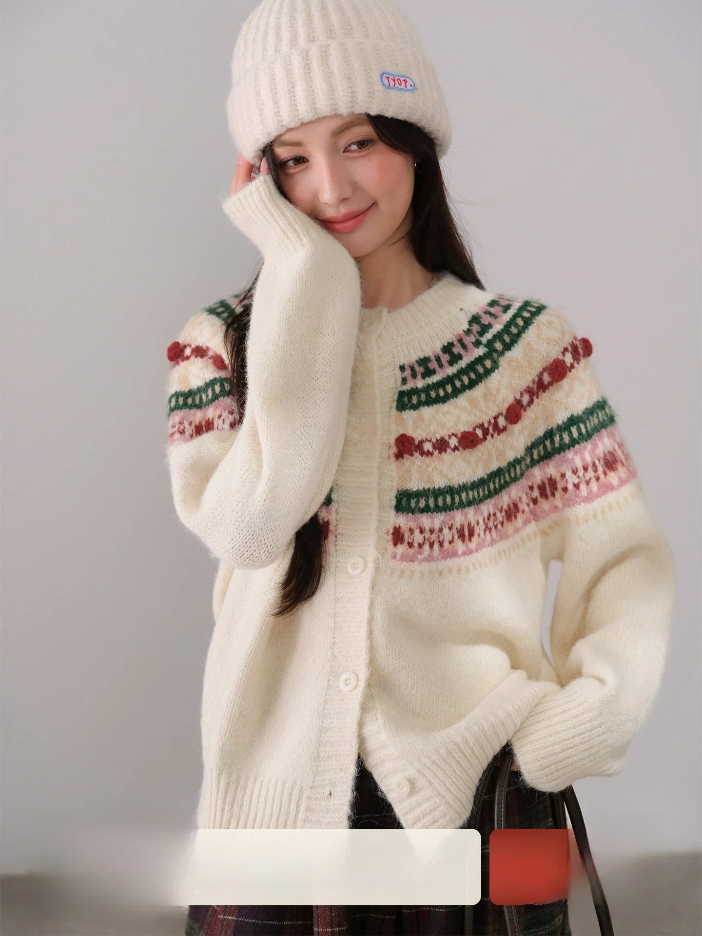 

Thiened Knitted Fair Isle Sweater Women's Autumn Winter Outerwear Lazy Sle Soft Cozy Top Retro Sle Long Sve round Ne