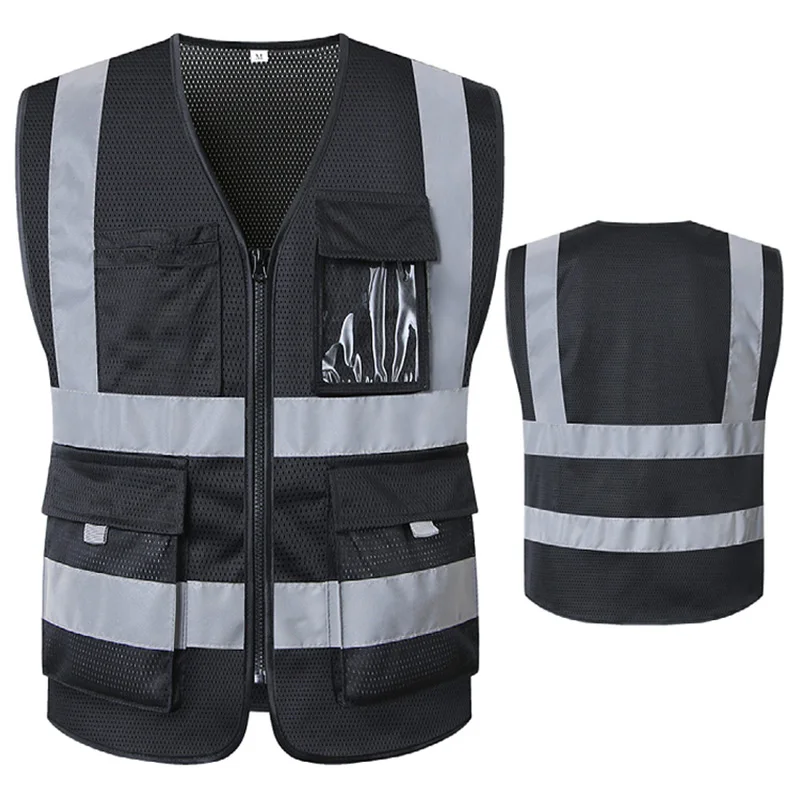 

Black Reflective Safety Vest with Pockets High Visibility Sliver Strip for Men and Women Hi Vis Vest Construction