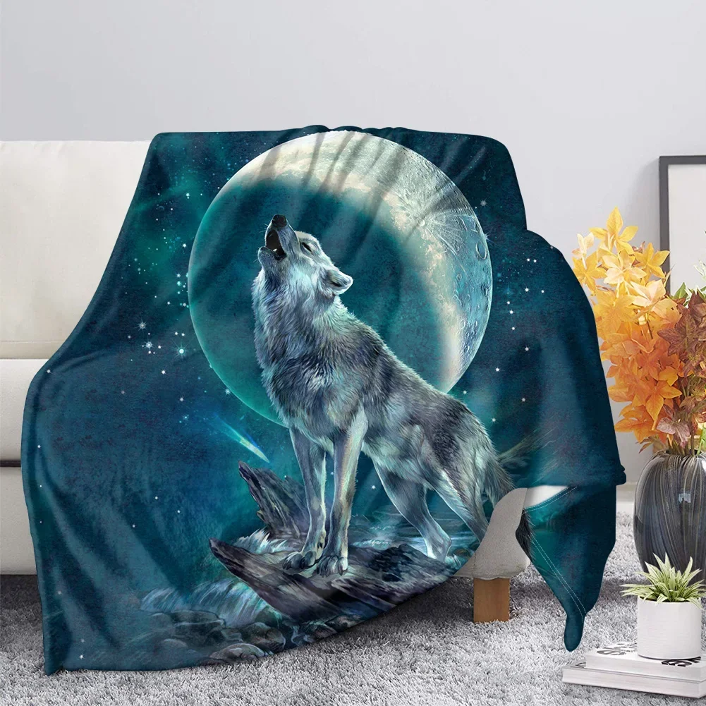 Print Wolf Pattern King Queen Size All Super miękki, lekki koc do łóżka Sofa Ciepły