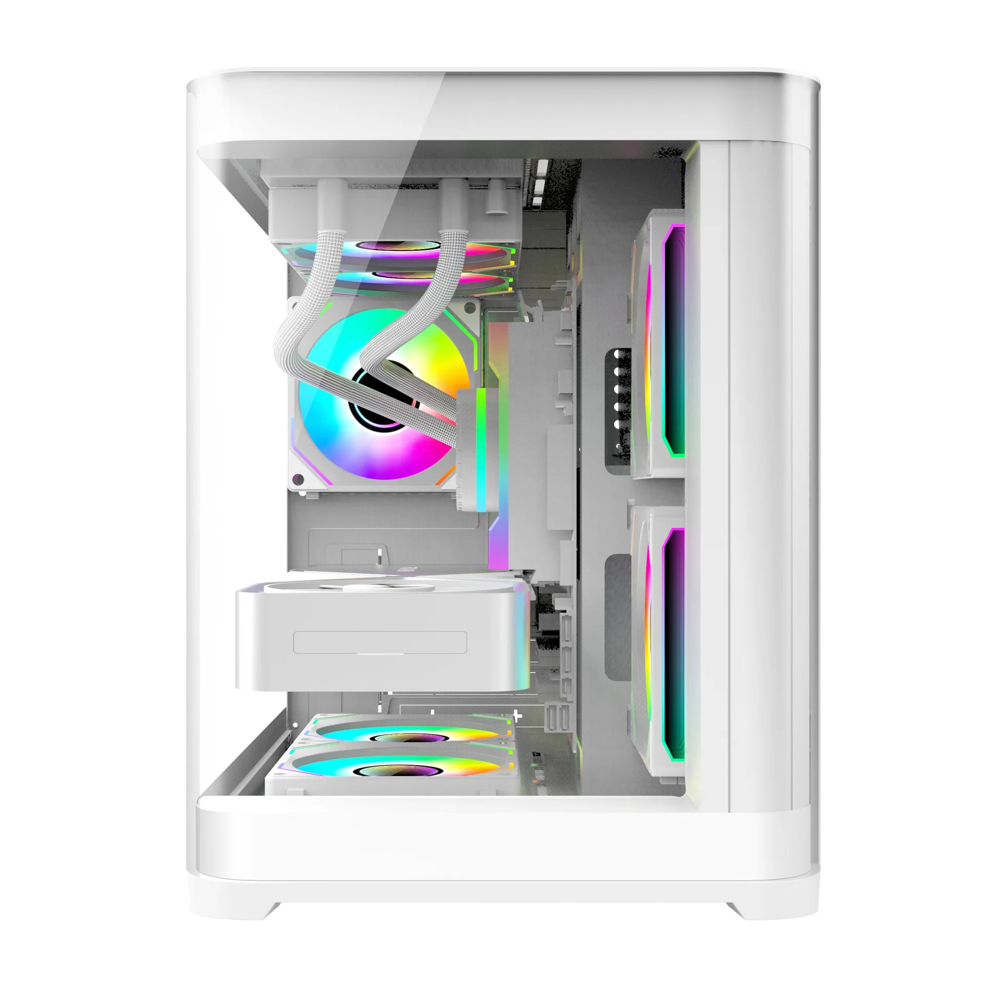 No Column Sea View M-ATX Computer Case, Curved Full View Tempered Glass Gaming Cabinet, Micro ATX Desktop PC Chassis, 2 Colors