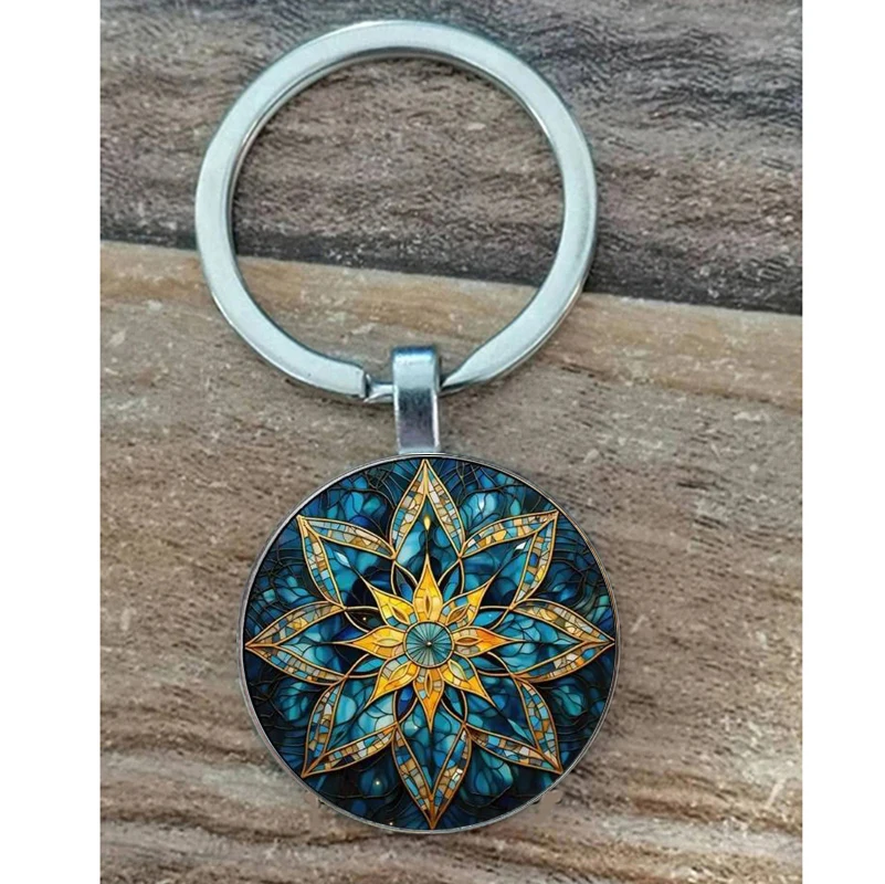 Picture 5: 1pc Retro Style Datura Mandala Keychain, Fun Themed Accessory, Artistic Gift For Sea Lovers