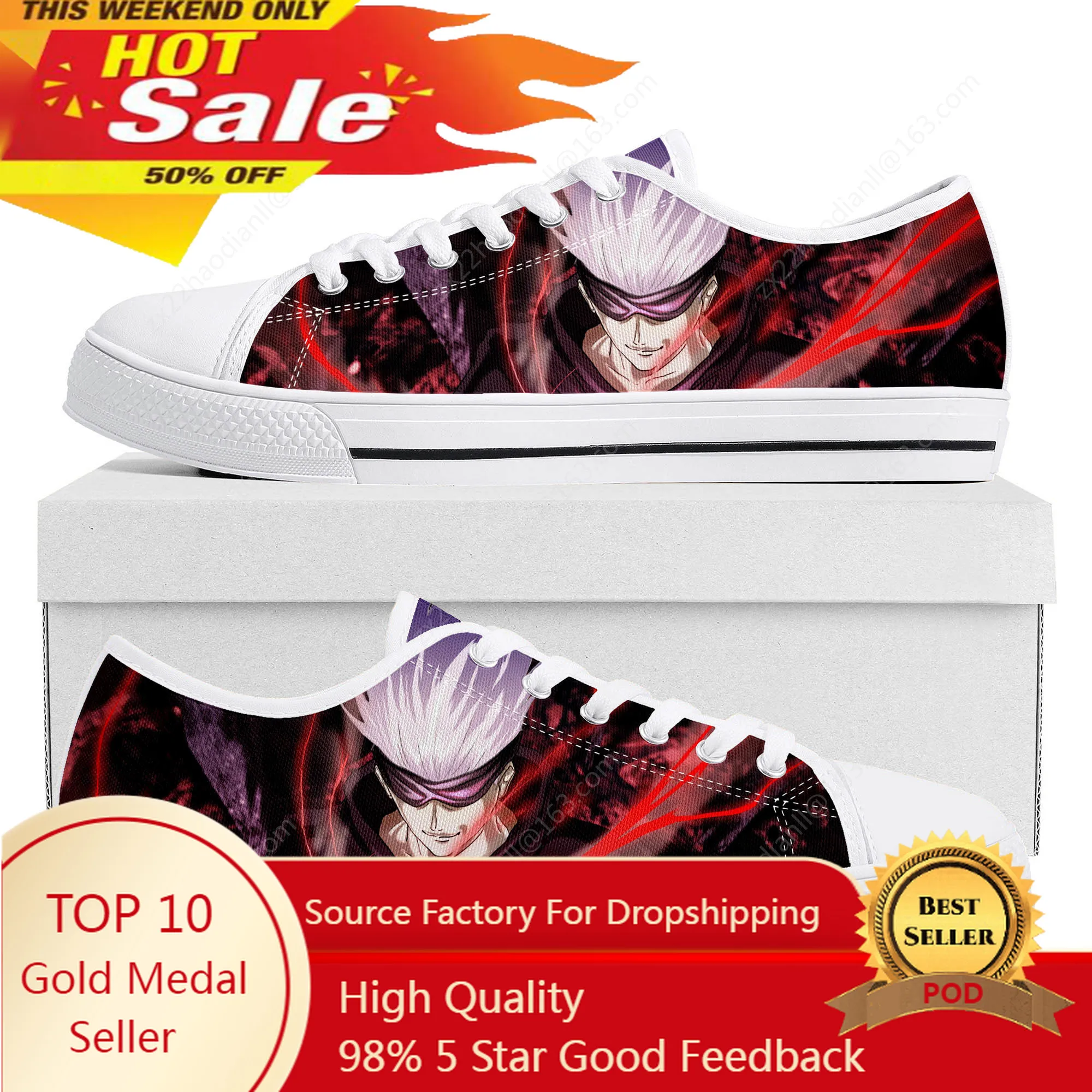 Satoru Gojo Jujutsu Kaisen Low Top Sneakers High Quality Mens Womens Teenager Canvas Sneaker Couple Casual Shoes Custom Shoe