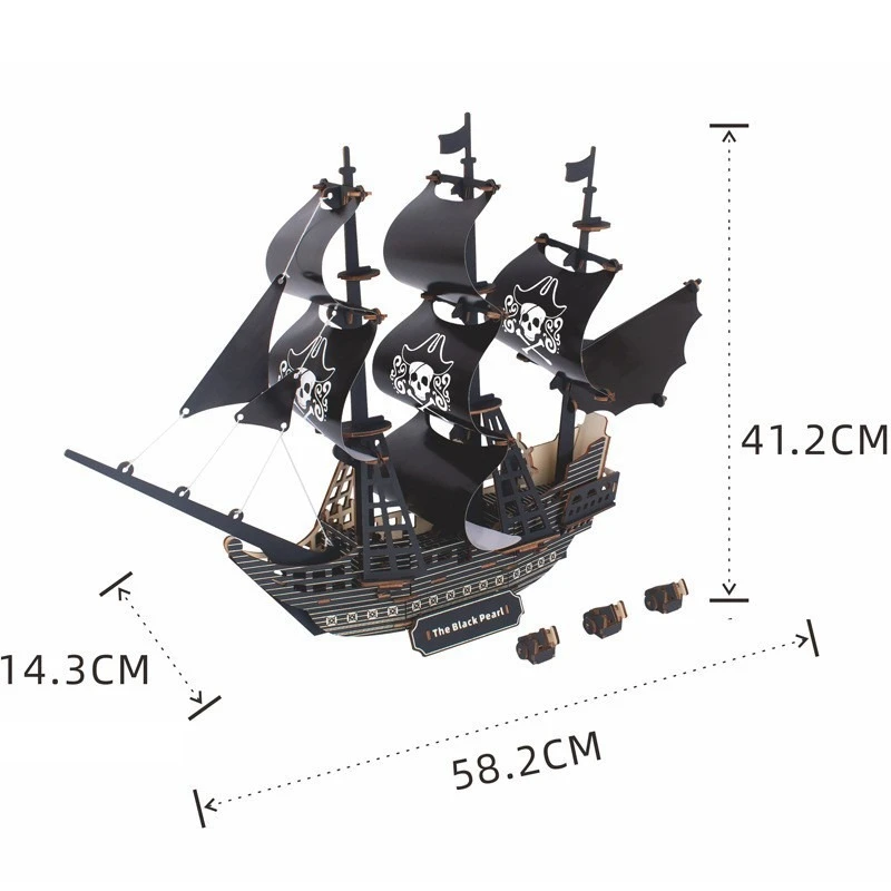 ชุดประกอบโมเดลเรือโจรสลัดแบล็คเพิร์ลแคริบเบียน ของเล่นตัวต่อสามมิติขนาดใหญ่ ทำด้วยมือ