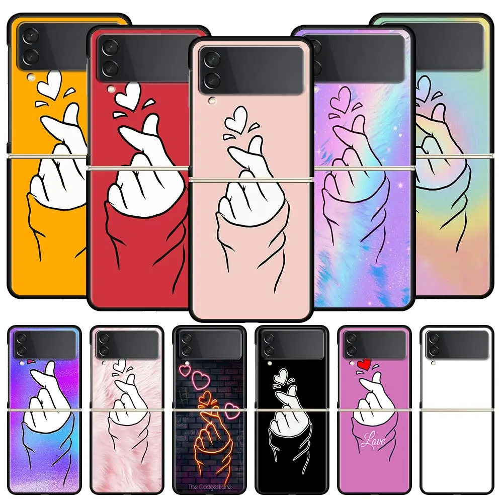 Hard PC Phone Case For Samsung Galaxy Z Flip 7 6 5 4 Black For Galaxy Z Flip 3 Foldable Shockproof Capas Black White Love Kpop