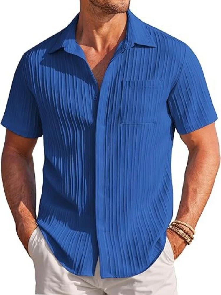 

2024 Summer Fashion Shirt Hawaii Lined beach short sleeve fashion Men's striped top Solid color T-shirt Men's shirt