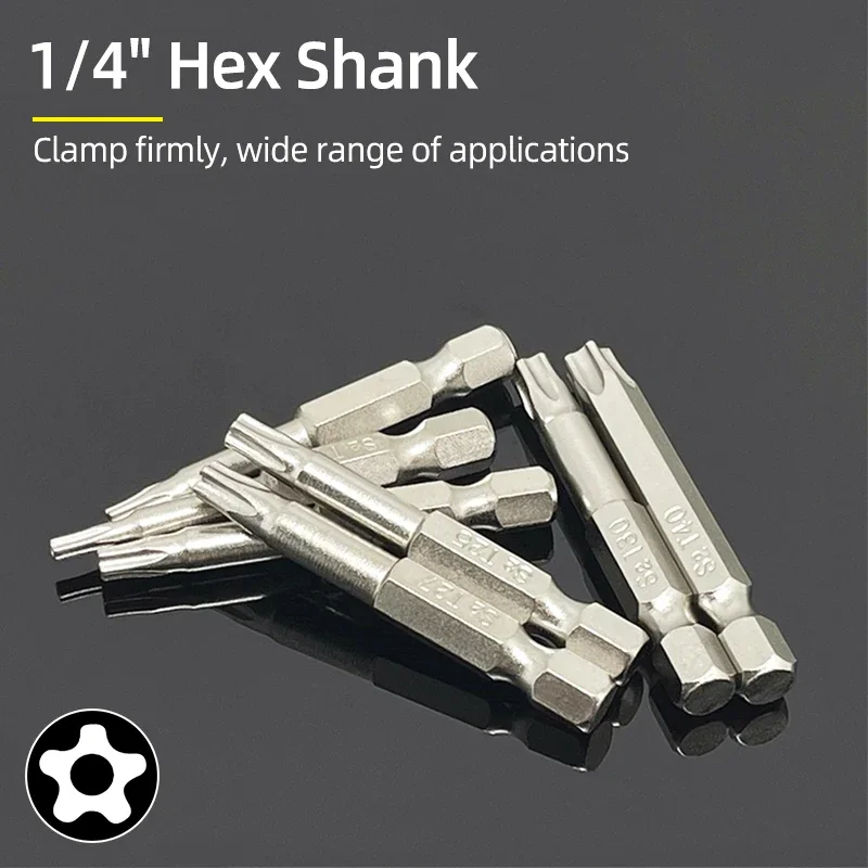 5/7 Pcs 5 Point Torx Screwdriver Bits 50mm S2 Magnetic Star Screw Driver 1/4" Hex Shank T10 T15 T20 T25 T27 T30 T40