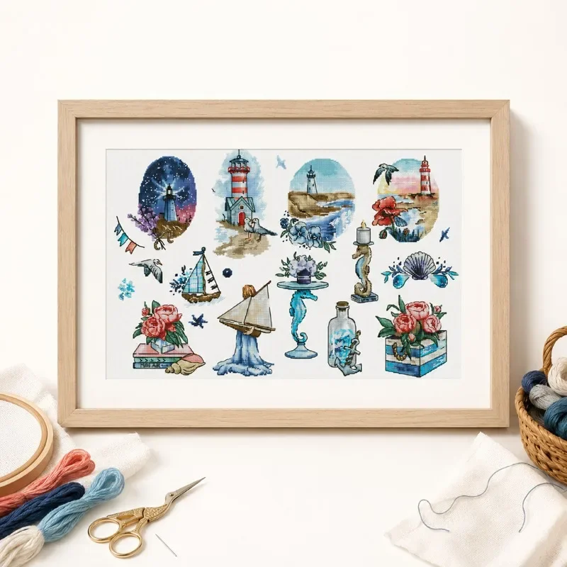 [[CC5192 - The Call of the Ocean] 11CT 14CT 16CT DIY Stamped Cross Stitch Kit with Printed Canvas and Cotton Threads, Home Decor