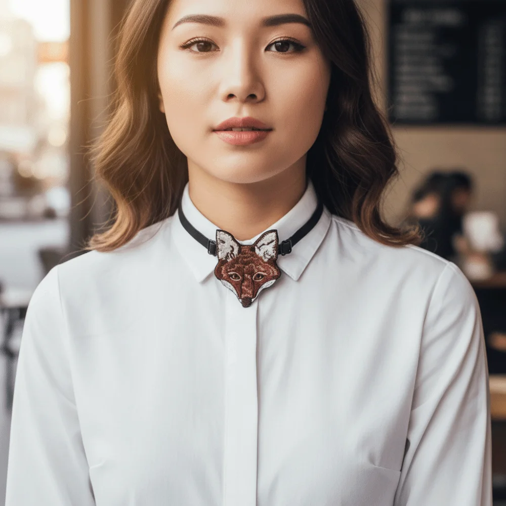 Fashion Fox Design Women Bow Tie Adjustable Elastic Band Embroidered Bow Tie Charm Neck Tie for Shirt