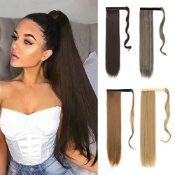 Brown black long straight ponytail clip hair extension ponytail clip women synthetic heat resistant ponytail