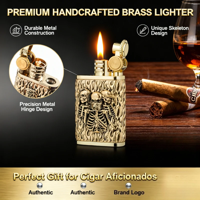 

Vintage Handcrafted 2-in-1 Lighter - Permanent Match & Flint Wheel, Refillable, Antique-Style Smoking Tool for Nostalgia Lovers