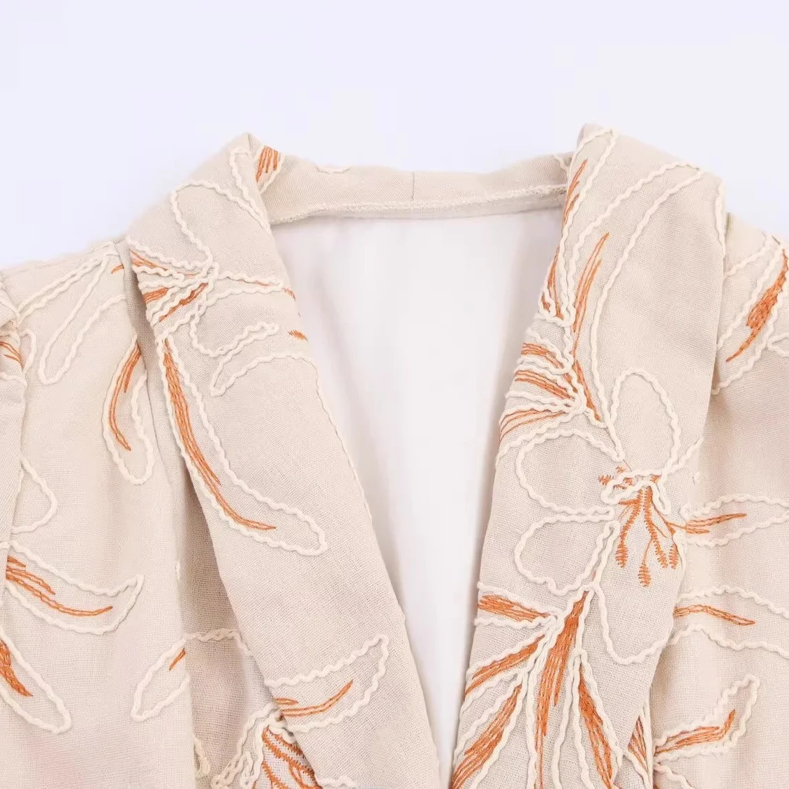 JNLEAOG automne nouveau femmes Faion Design brodé revers simple bouton taille cintrée Dr français Sle t-shirt quart Sve