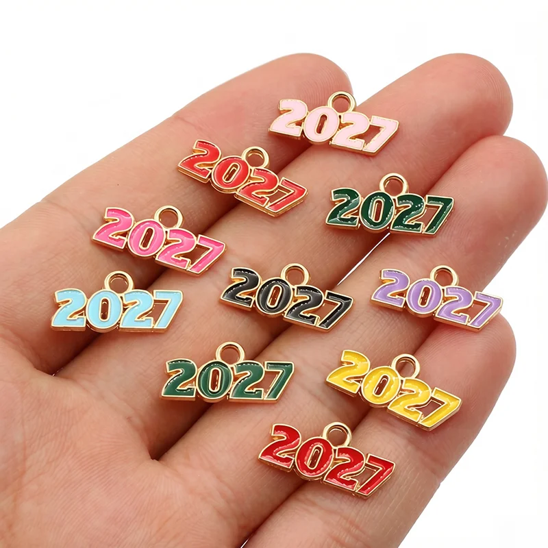 20pcs Enamel Year Number 2027 Charms Pendant 18x9mm DIY Jewelry Making Accessories Findings for Earrings Necklace Bracelet image 3