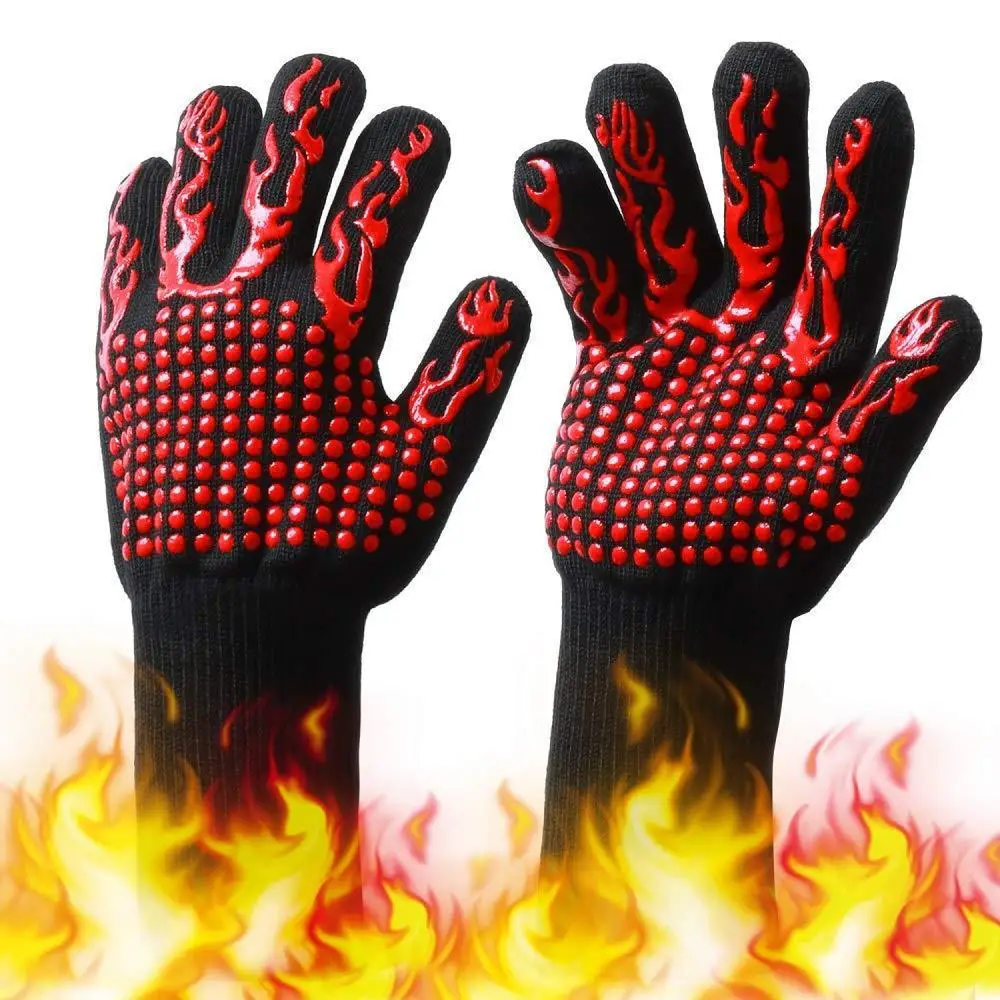 BBQ Oven Gloves High Temperature Resistance Barbecue Mitts 800 Degrees Fireproof Anti Heat Insulation Microwave Glove for Baking