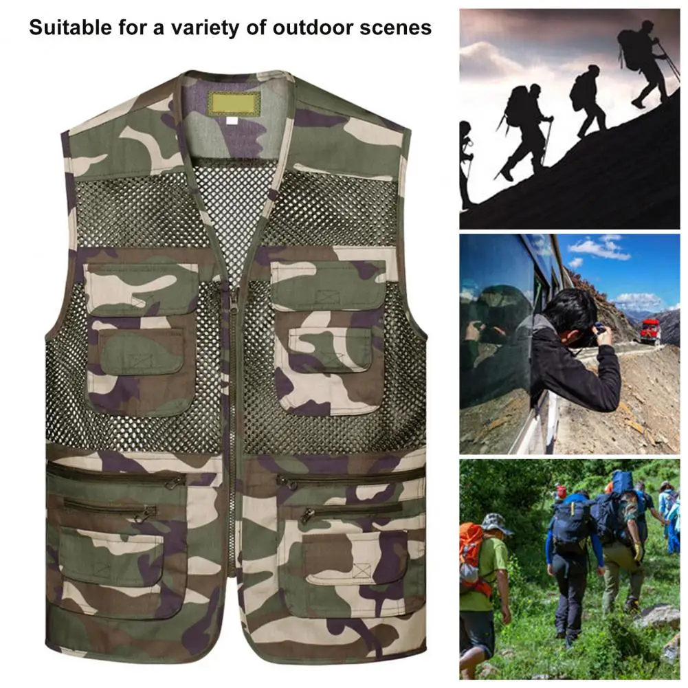 

Men Sports Vest Lightweight Mesh Outdoor Sports Vest for Camping Fishing Zipper Closure Jacket Work Wear Waistcoat Mesh