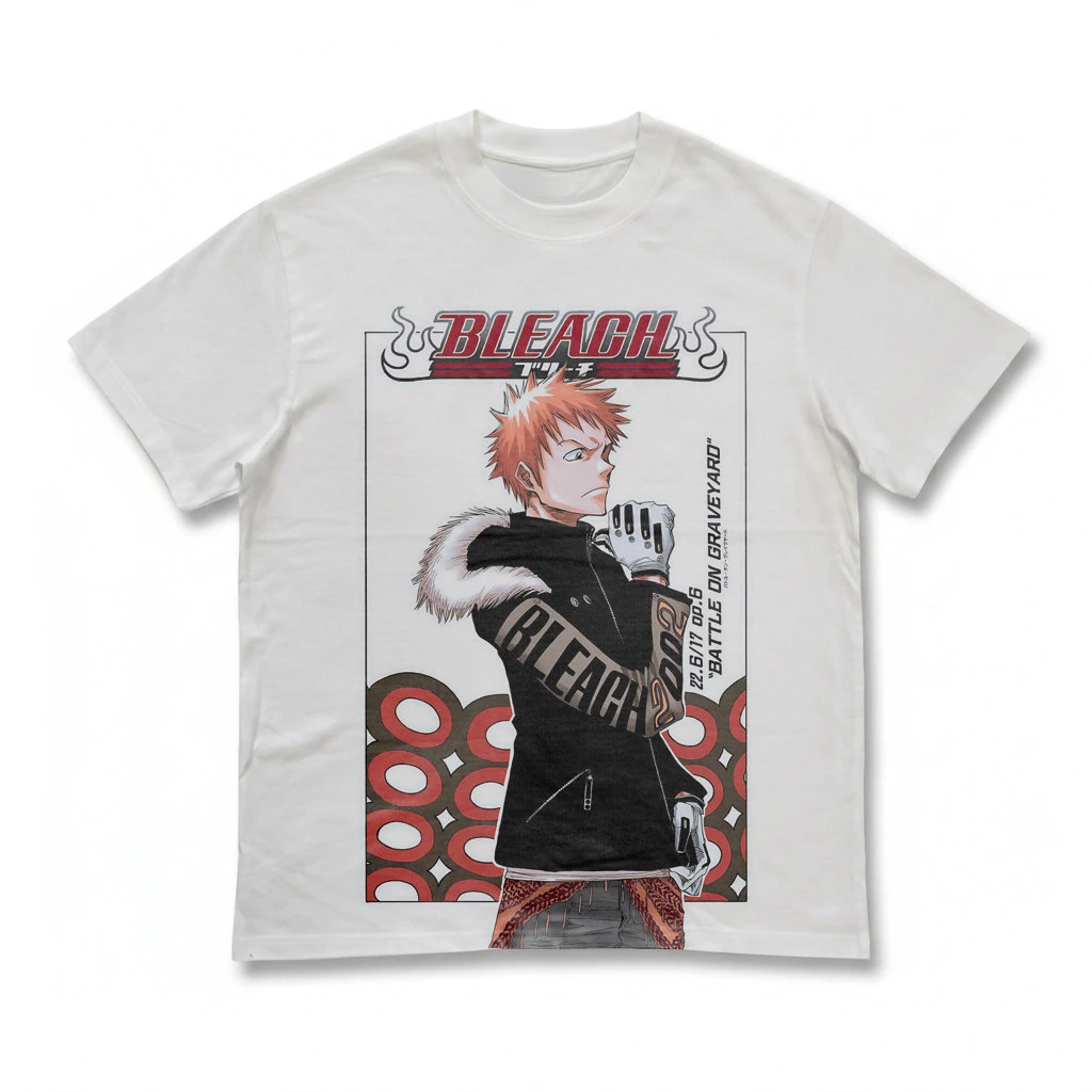 2026 Top Bleach Thousand Year Blood War Ichigo Kurosaki Big BLEACH Letter Japanese Kanji Vintage Anime Graphic T-Shirt Y2K Tee