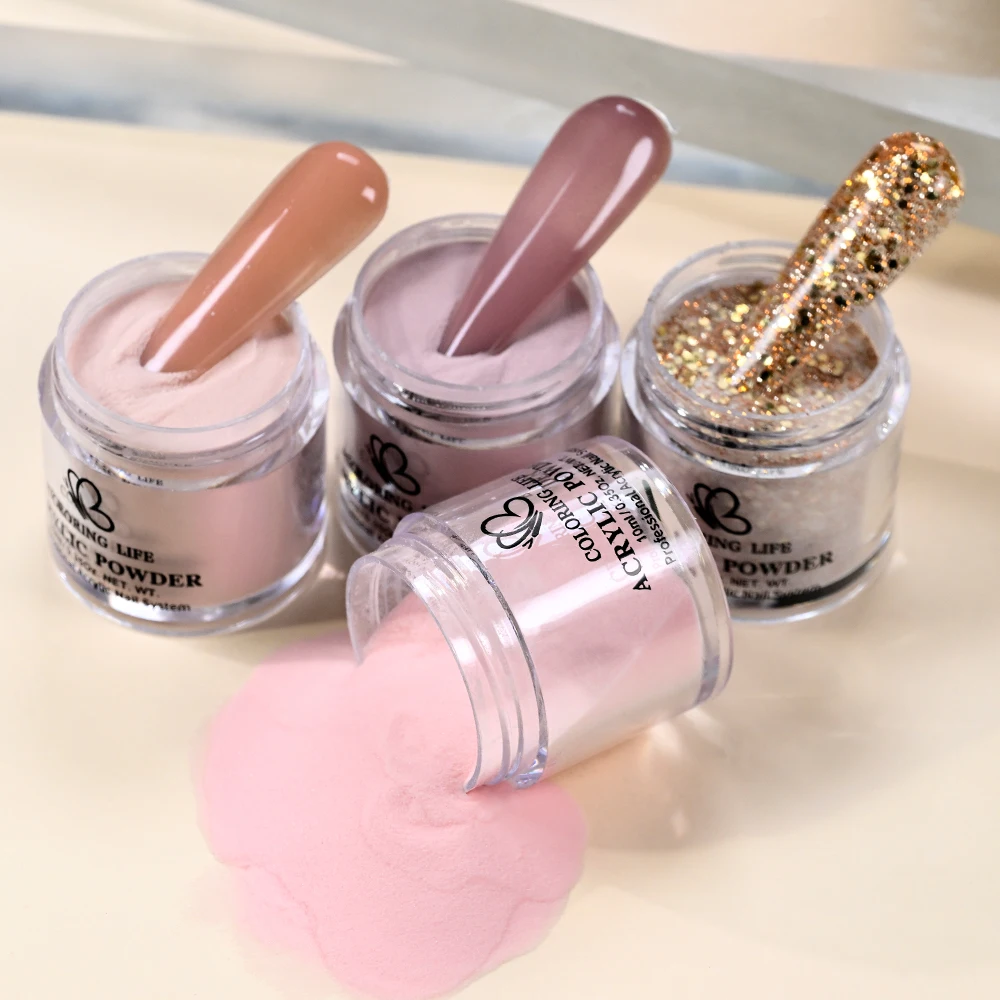 

4Pcs 0.35oz Warm Earthy Tones Nail System Dusty Rose/Nude Pink/Gold Glitter Acrylic Nail Powder No UV Lamp Needed DIY Manicure *