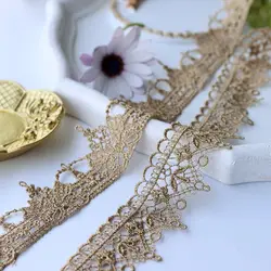 1 Yard 3.6CM Wide Gold Embroidered Mesh Lace Trimmings for Collar Fringe Wedding Dress Patches Ribbon Fabric Sewing Accessories