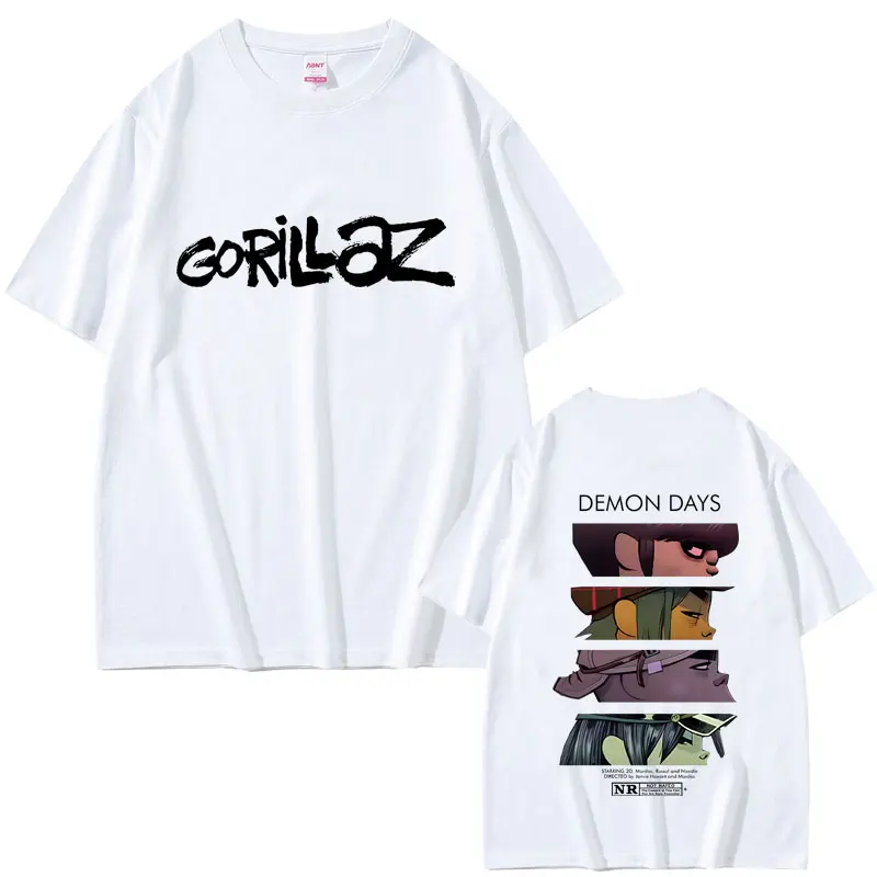 Rock Band Gorillaz Demon Days Eyes Print T-shirt Men Women Hip Hop Fashion Oversized Streetwear Male Casual Soft Cotton T Shirts