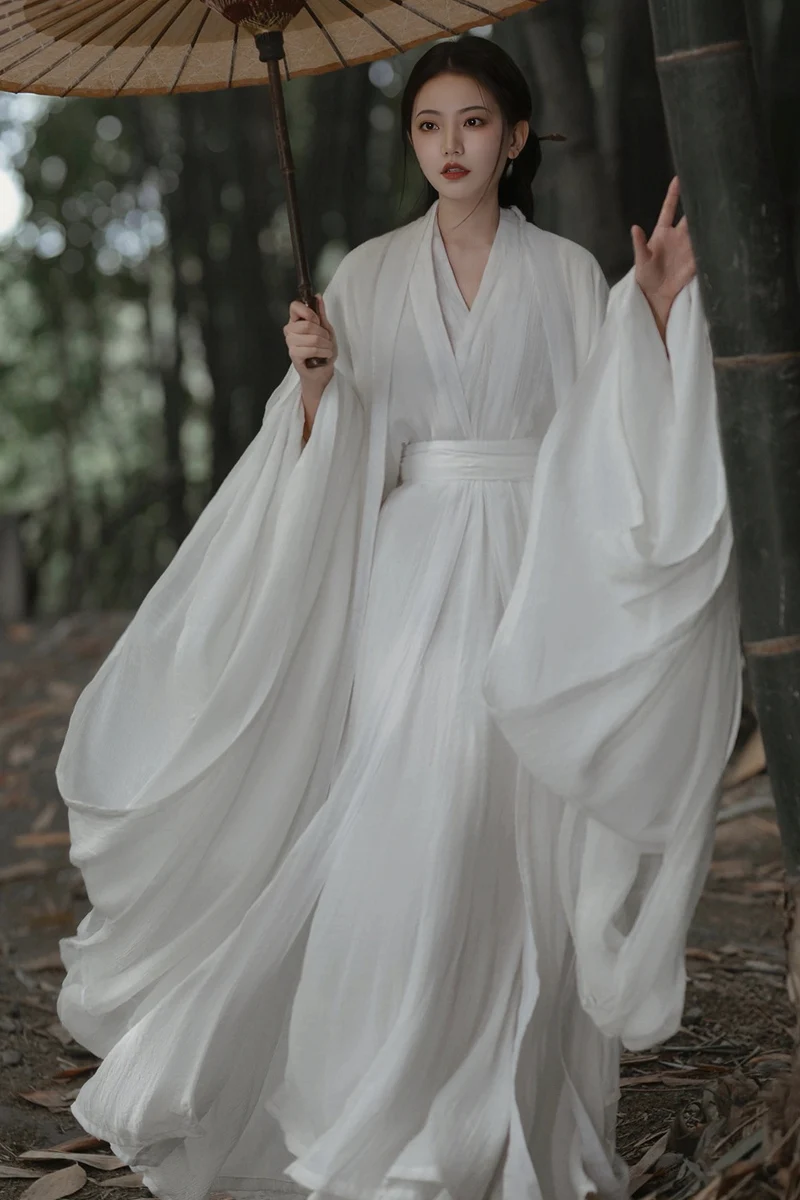 

Woman Chinese Traditional Hanfu Dress Tang Dynasty Style Cosplay Fairy Princess Dress White Suit