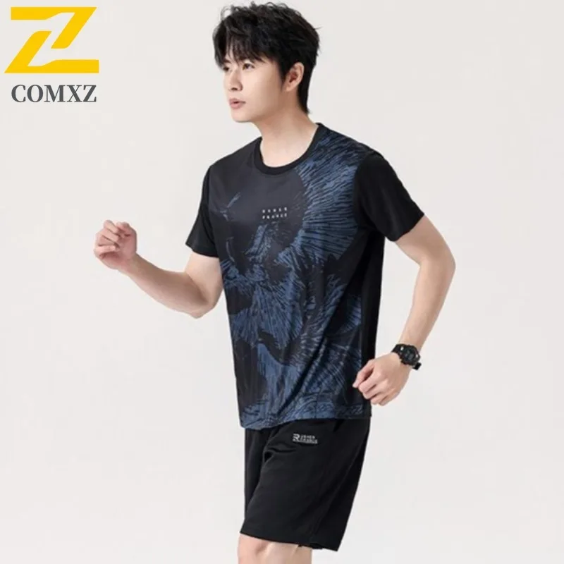 

Мужской спортивный комплект на открытом воздухе, быстросохнущая футболка, шорты, тренажерный зал, бег, бадминтон, тренировочный костюм, дышащая, весна-лето, впитывающая влагу