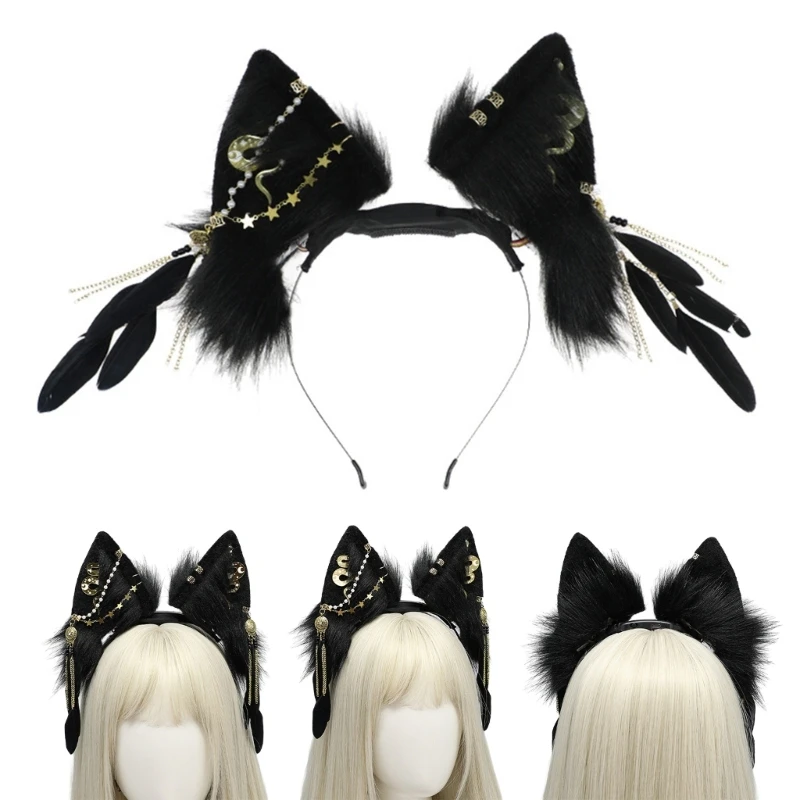 

Anime Costume Electric Wolf Ear Hairhoop Cosplay Dress Up Hairband for Halloween Moveable Ear Hairhoop Party Wear