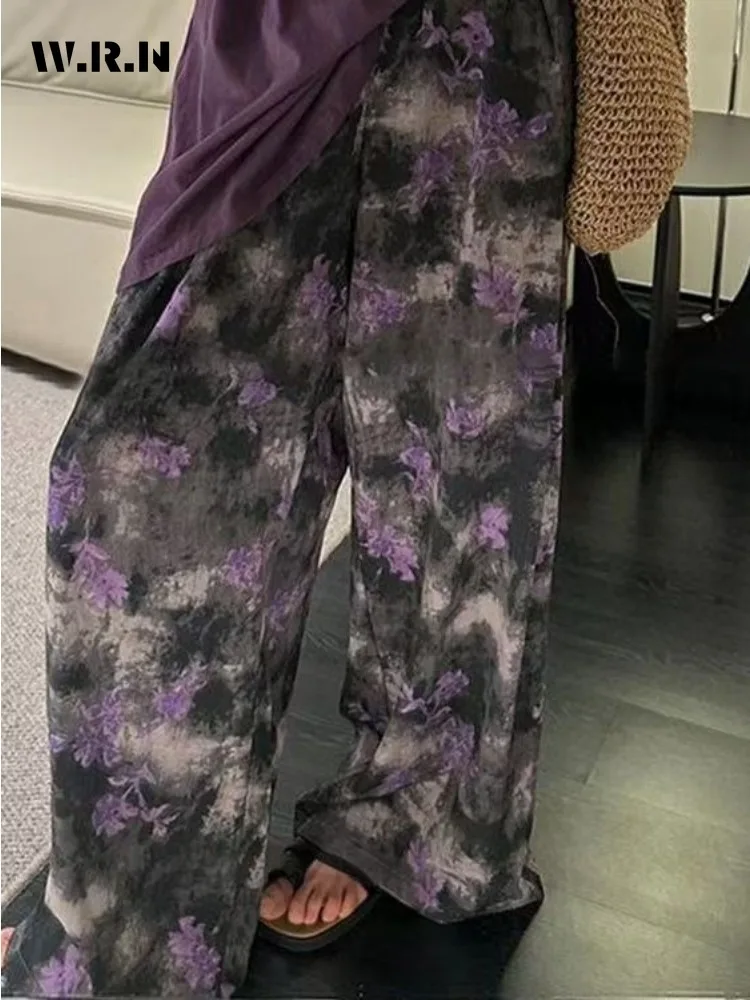 

2025 Summer Vintage Style Floral Print High Waist Wide Leg Straight Pants Women's Fashion Casual Loose Fit Full Length Trousers
