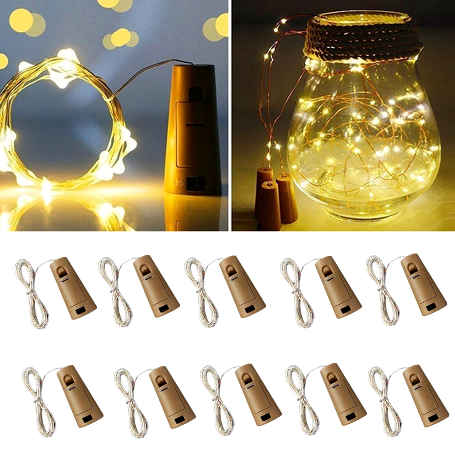 10 unids/lote de luces LED para botellas de vino con corcho, luces de corcho, Mini cadena de luces, botellas de licor, manualidades, decoración para fiestas y bodas