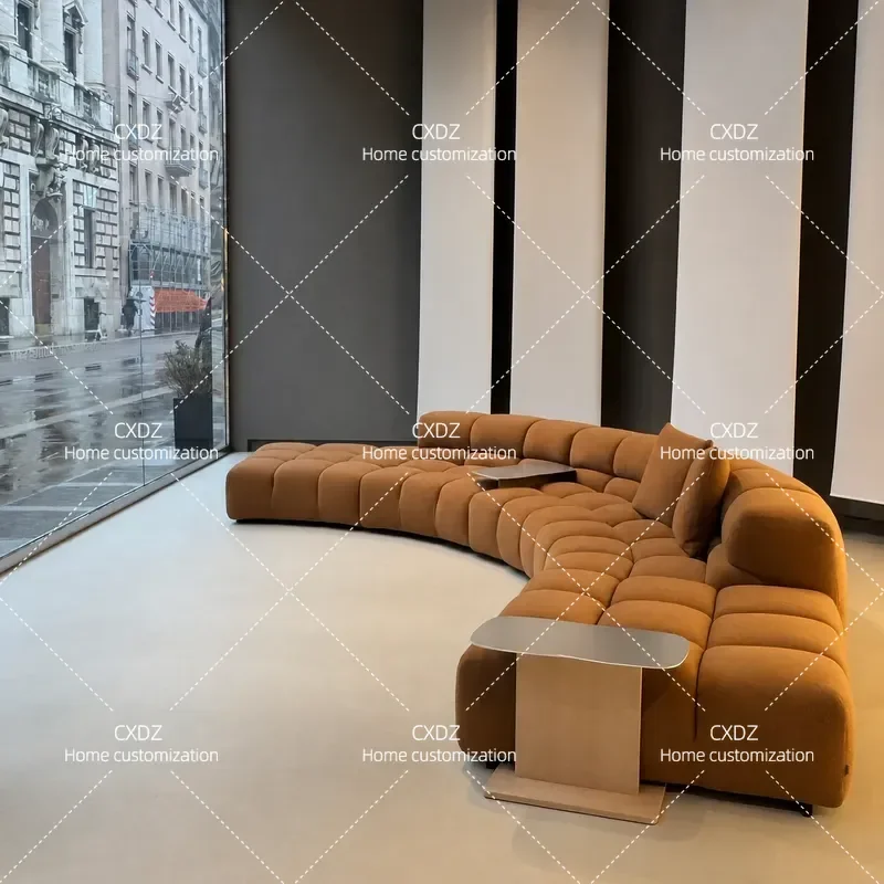 Semicircular Curved Living Room Sofa for Large Apartment Villa Minimalist Medieval Style High End Fabric 2026 New Model
