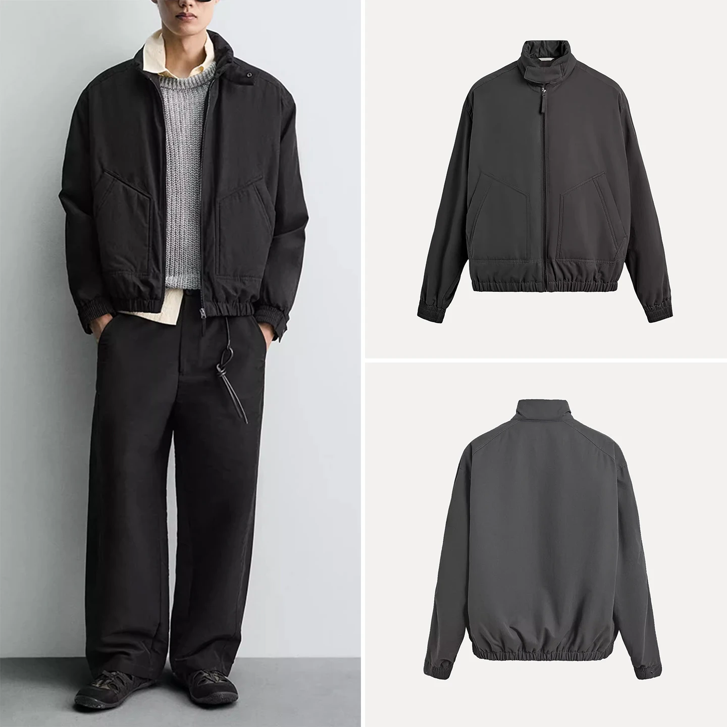 

2025 Autumn New Men's Faion Individual Loose Stand Collar Technology Fabric Jaet Outerwear 638300 Sweet Sle Long Sve