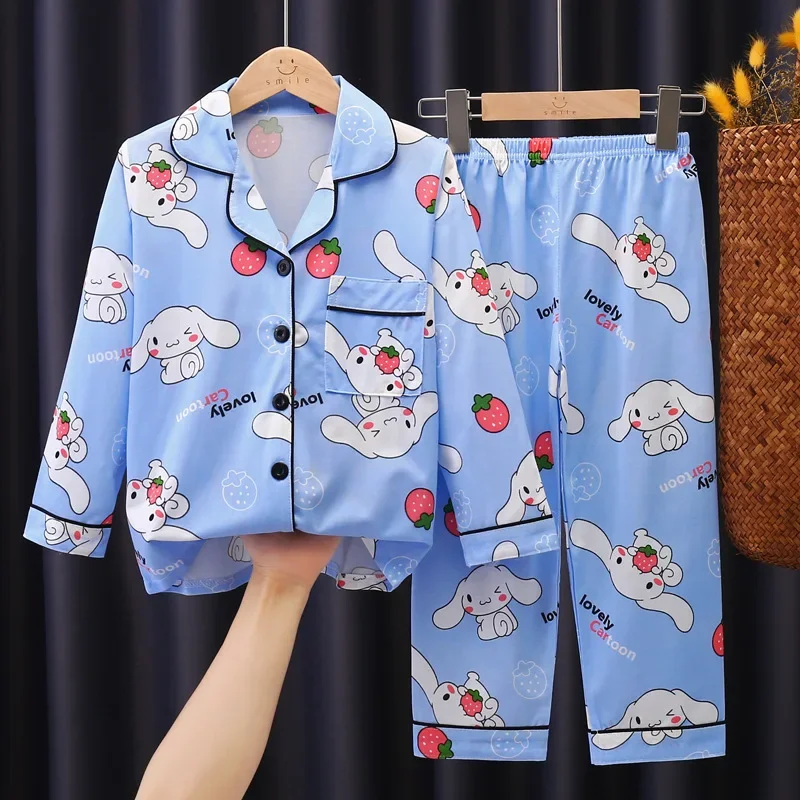 2024 Miniso Children Pajama Sets Autumn Winter Anime Long-Sleeved Pants Sleepwear Cartoon Pijamas Student Kids Homewear Clothing