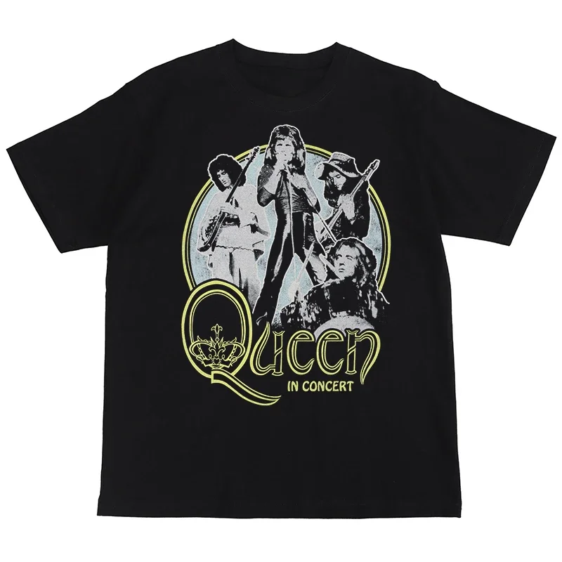 Queen Rock Band Digital Printed American Street Hip Hop Retro Vintage Black Short sleeved T-shirt women clothing