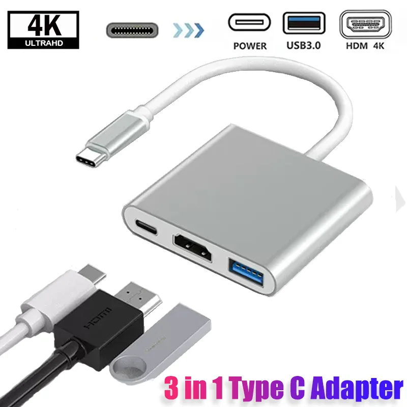 USB C HUB To HDMI-Compatible Splitter 3 IN 1 4K HDMI USB 3.0 Docking PD Charging Adapter For iPhone 15 MacBook Samsung Android