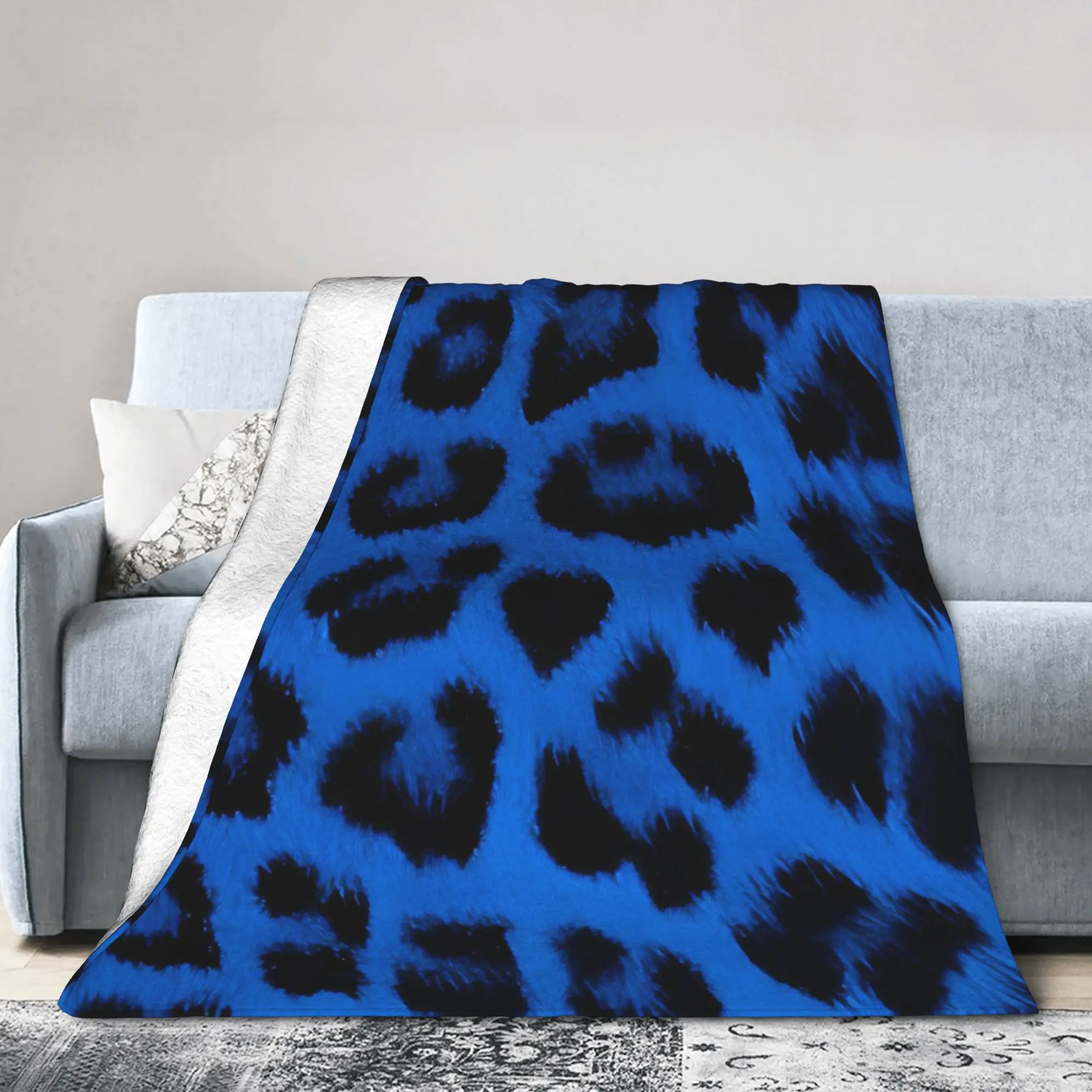 Blue Leopard Knitted Blanket Simulated Print Flannel Throw Blankets Summer Air Conditioning Personalised Ultra-Soft Bedspreads