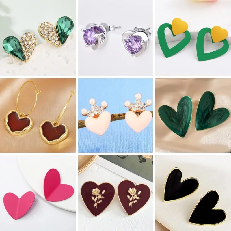 

Heart Dangle Earrings for Women Colorful Enamel Crystal Love Heart Sweet Korean Fashion Female Drop Earrings aretes de mujer