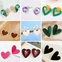 Heart Dangle Earrings for Women Colorful Enamel Crystal Love Heart Sweet Korean Fashion Female Drop Earrings aretes de mujer