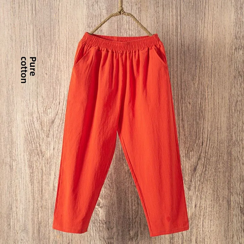 Pantaloni Harem in cotone e lino Donna Estate Sottile Casual Taglia grande Bianco Allentato Dimagrante Nove punti Pantaloni carota Vita alta Coreano...