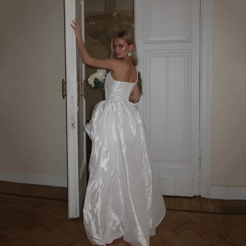 Eightree Women A-Line Wedding Dresses One Shoulder High Low Satin Bridal Dress 2026 Wedding Evening Ball Prom Gowns Customized