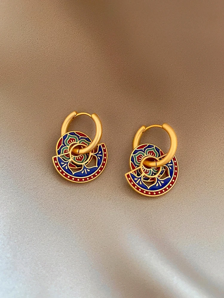 

Red and blue painted earrings, ethnic style, national tide, fashion temperament, earrings