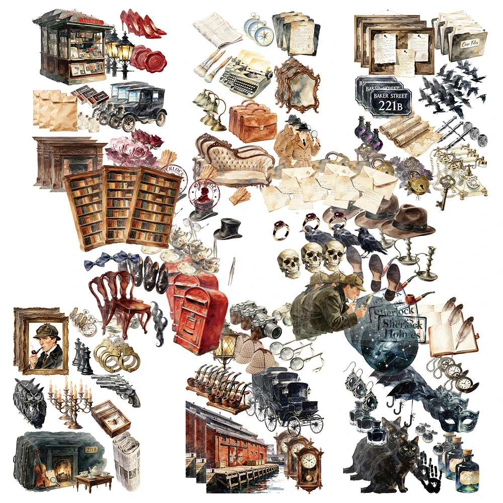 8PCS Detective Notes Collage Stickers Harajuku Scrapbooking Fridge Gift Living Room Guitar Supplies Waterproof Exquisite Sticker