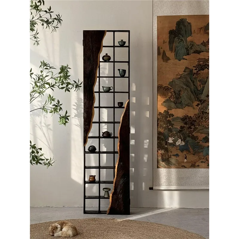 Solid Wood Teacup  Chinese Duobao Pavilion Wall-mounted Storage Antique  Jianzhan Lattice