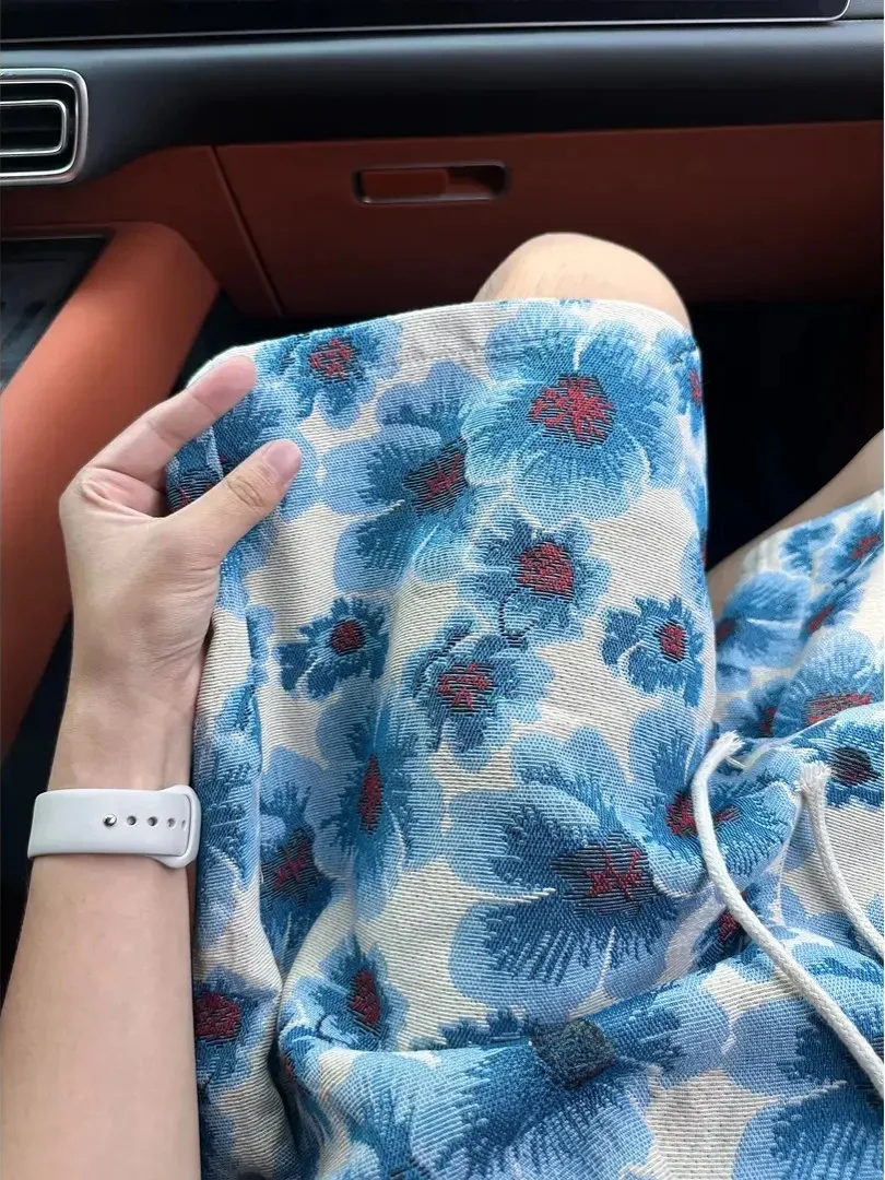 Hawaii Floral fiti Men's Summer Thin Beach Pants Loose Fit Five-Quarter American Sle ort orts Casual Youth Leisure