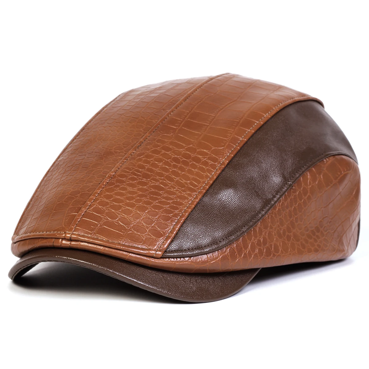 Unisex Retro Newsboy Caps Männer Britische Maler Hüte Herbst Winter Berets Leder Spleißen Flache Kappe Hip Hop Berets – Detail 6