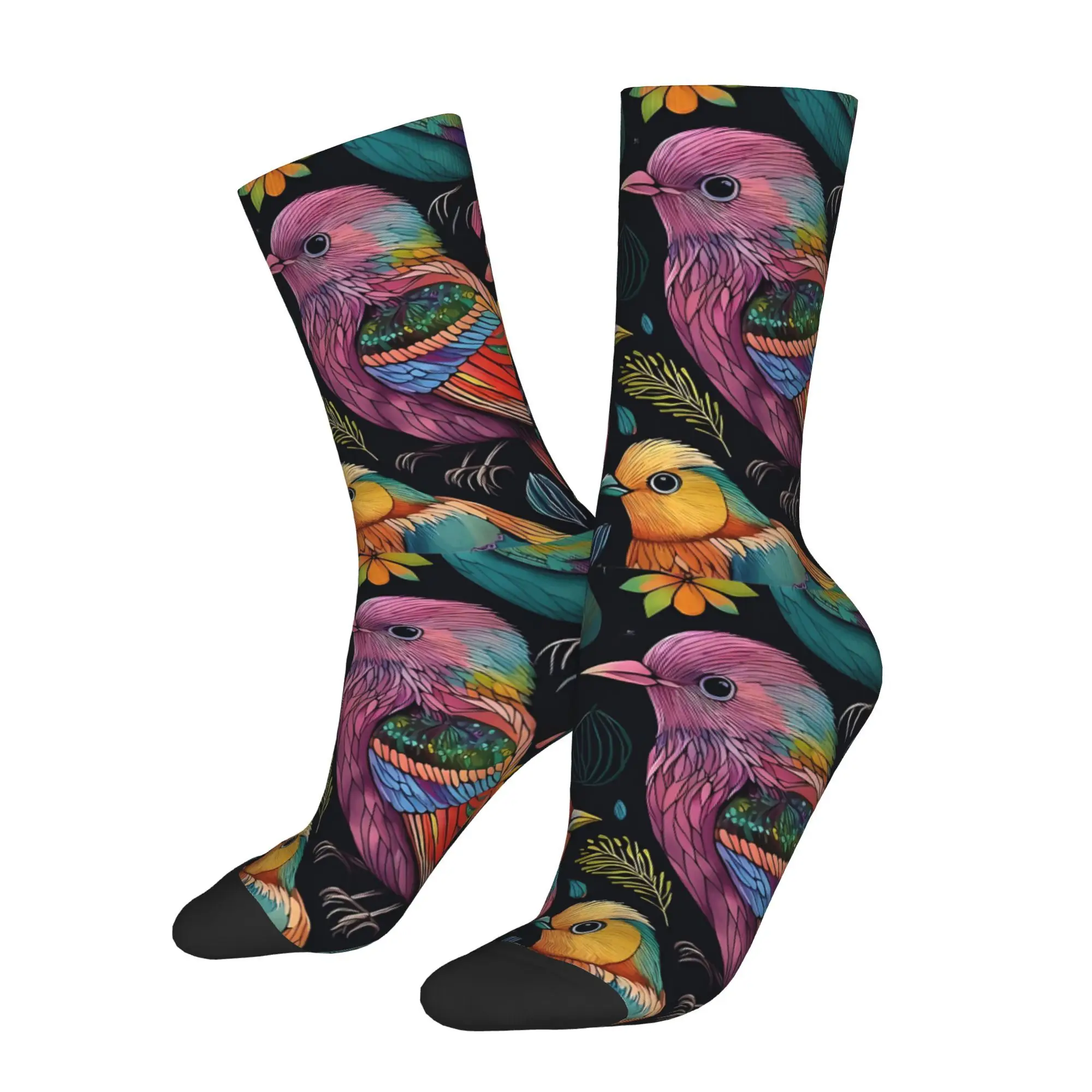 1pc Rainbow Birds Of Paradise Printed Men's Socks  Novelty Hip Hop Harajuku Pattern Crew Sock Casual Gift