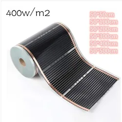 Lámina de carbono radiante eléctrica por infrarrojos, rollo de película de 50cm de ancho que se coloca debajo del suelo para la calefacción, potencia de AC220V, 400 W/m2, disponible en todos los tamaños