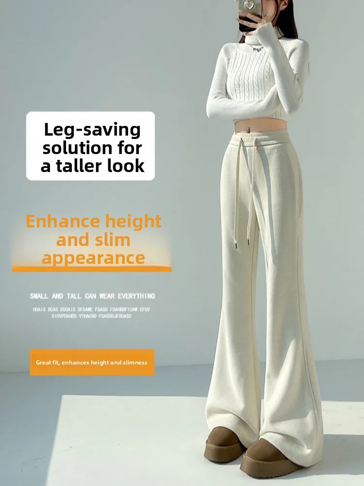 Damen Weiche Bequeme Weite Hose mit Fleecefutter, Nicht Passende Hose mit Hoher Taille für Herbst und Winter, Freizeitkleidung