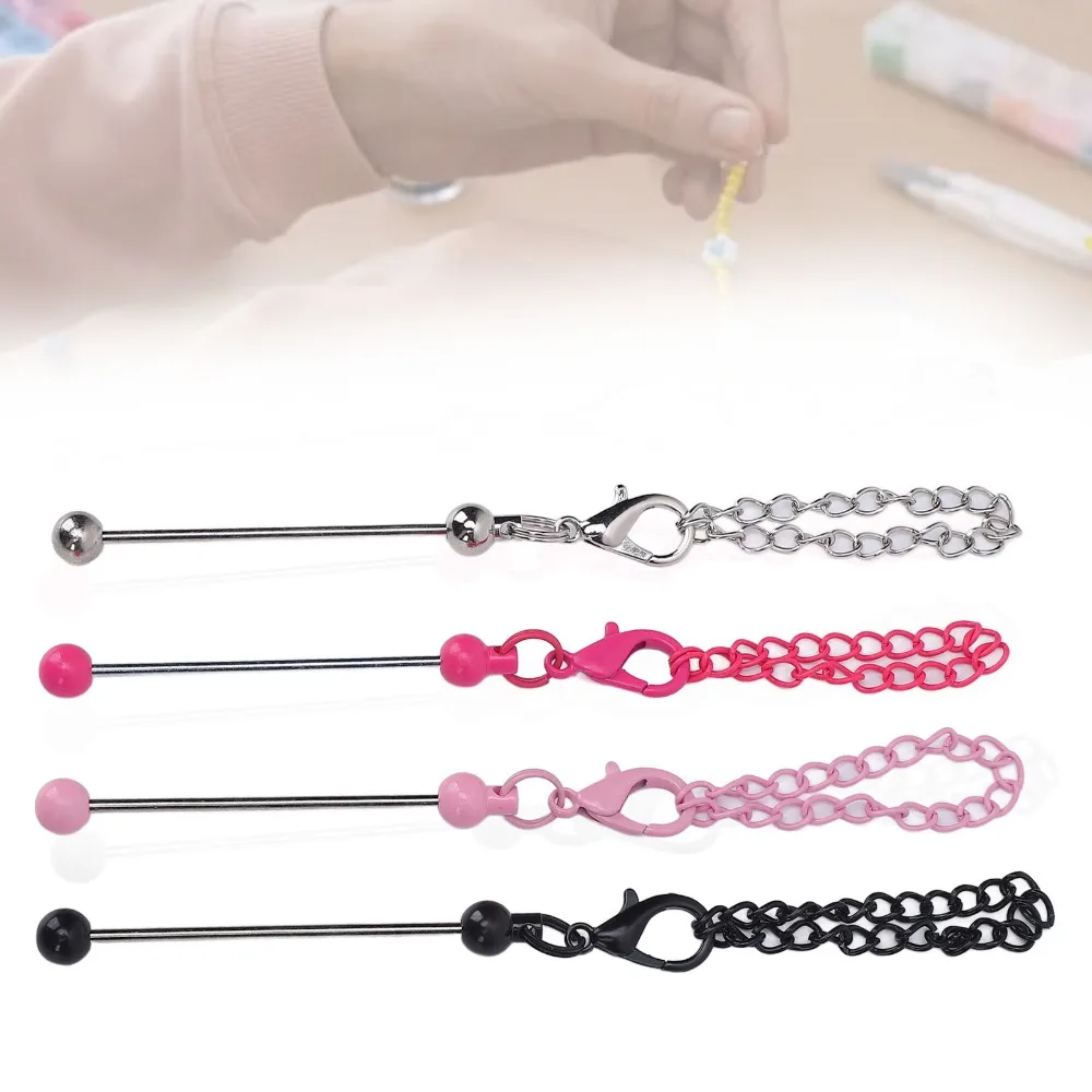 4pcs Colorful Beadable Keychain Bar Metal Plastic Beadable Charm Accessories 12.5cm Blank Blank Beadable Keychain