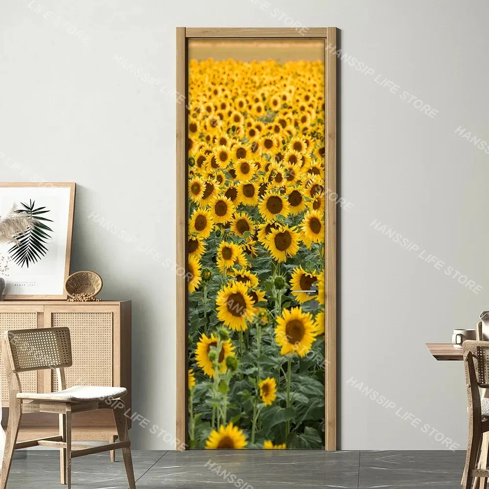 3D Green Plant Bamboo Door Sticker Self Adhesive Forest Palm Tree Bridge Landscape Door Mural Poster Home Decorative Wallpaper view 4