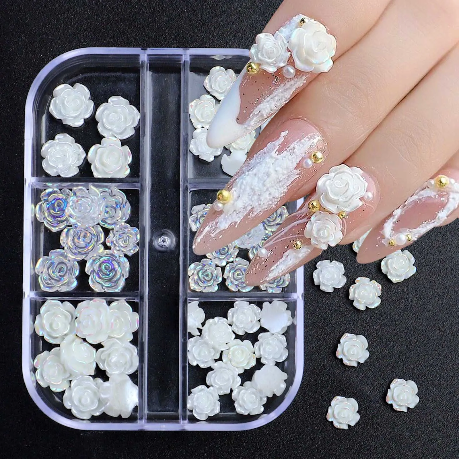 Nails Accessories Summer Manicure Design Supplies 3D White Flower Nail Art Charms Acrylic Roses Resin Rhinestones Decorative