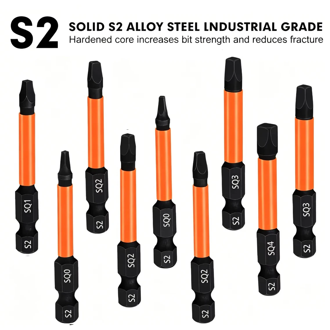 Picture 5: 12-Pack Square Drive Bits S2 Alloy Steel Square Bit Set Magnetic Heads Square Head Screwdriver Sizes #0, 1, 2, 3, and #4